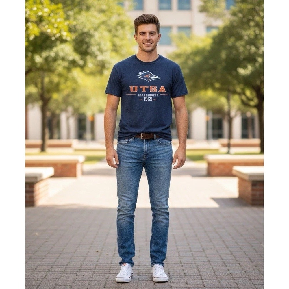 UTSA Roadrunners Comfort Wash T-Shirt Mens Large Blue Garment Dyed USA Cotton‎